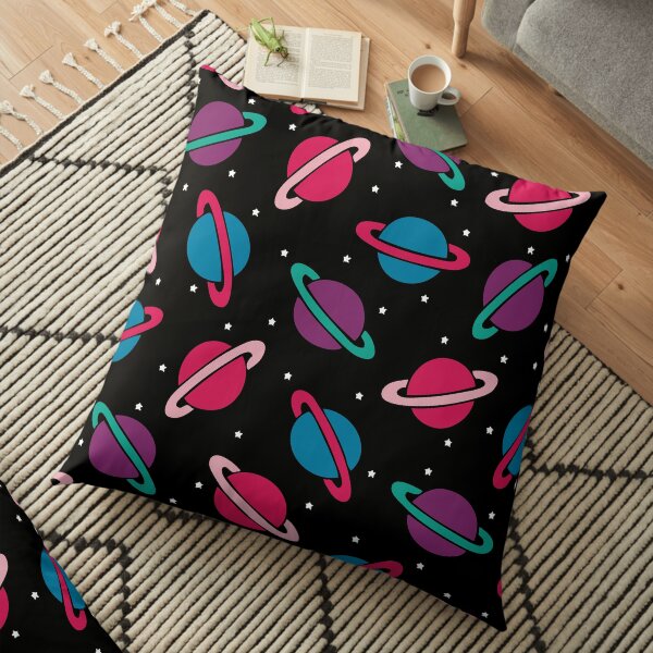 Neon Space Planets Pattern Floor Pillow