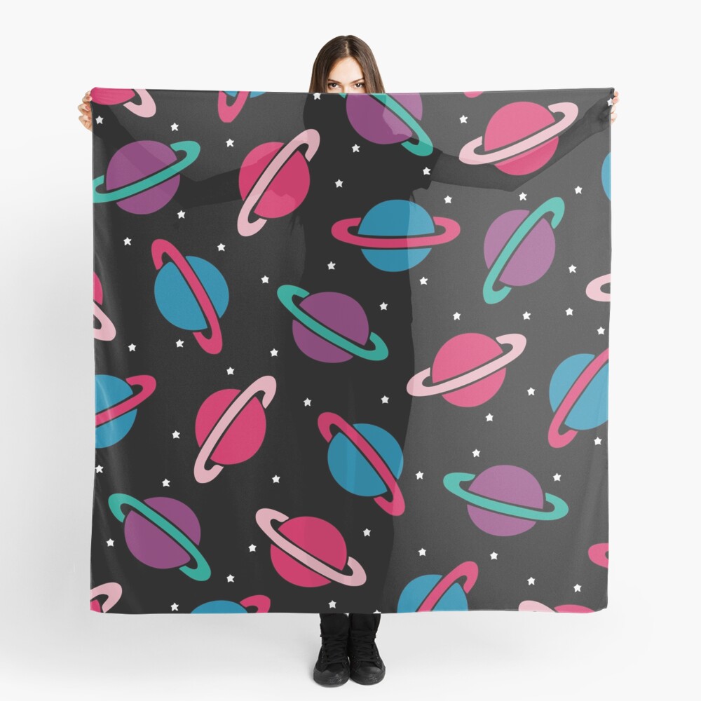 Neon Space Planets Pattern Scarf