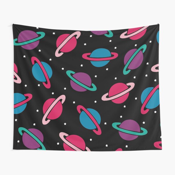 Neon Space Planets Pattern Tapestry