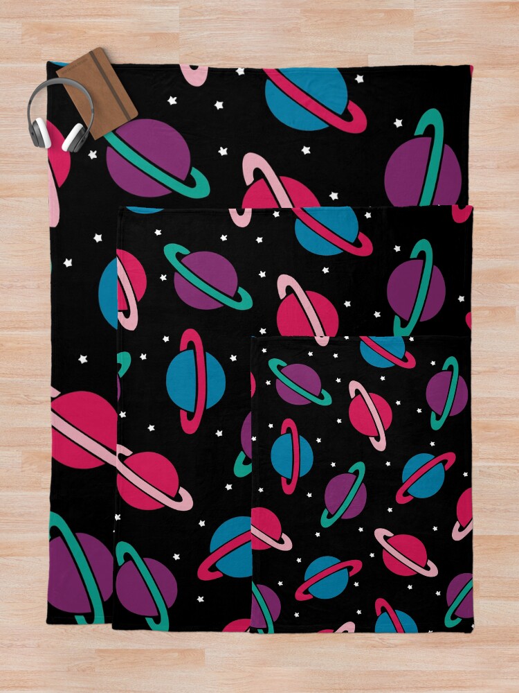 Alternate view of Neon Space Planets Pattern Throw Blanket