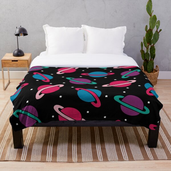 Neon Space Planets Pattern Throw Blanket