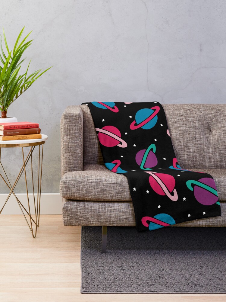 Alternate view of Neon Space Planets Pattern Throw Blanket
