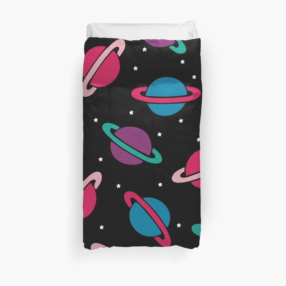 Neon Space Planets Pattern Duvet Cover
