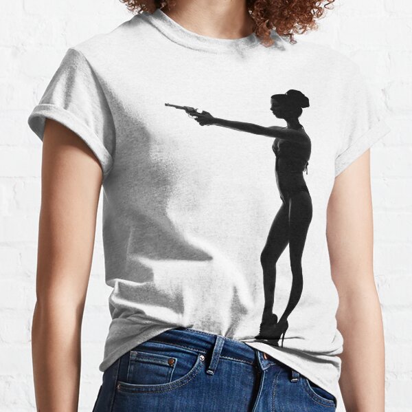 Silhouette, femme, pistolet, maillot de bain T-shirt classique