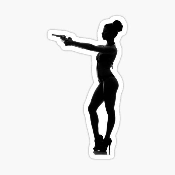 Silhouette of woman with pistol in a bathing suit Sticker