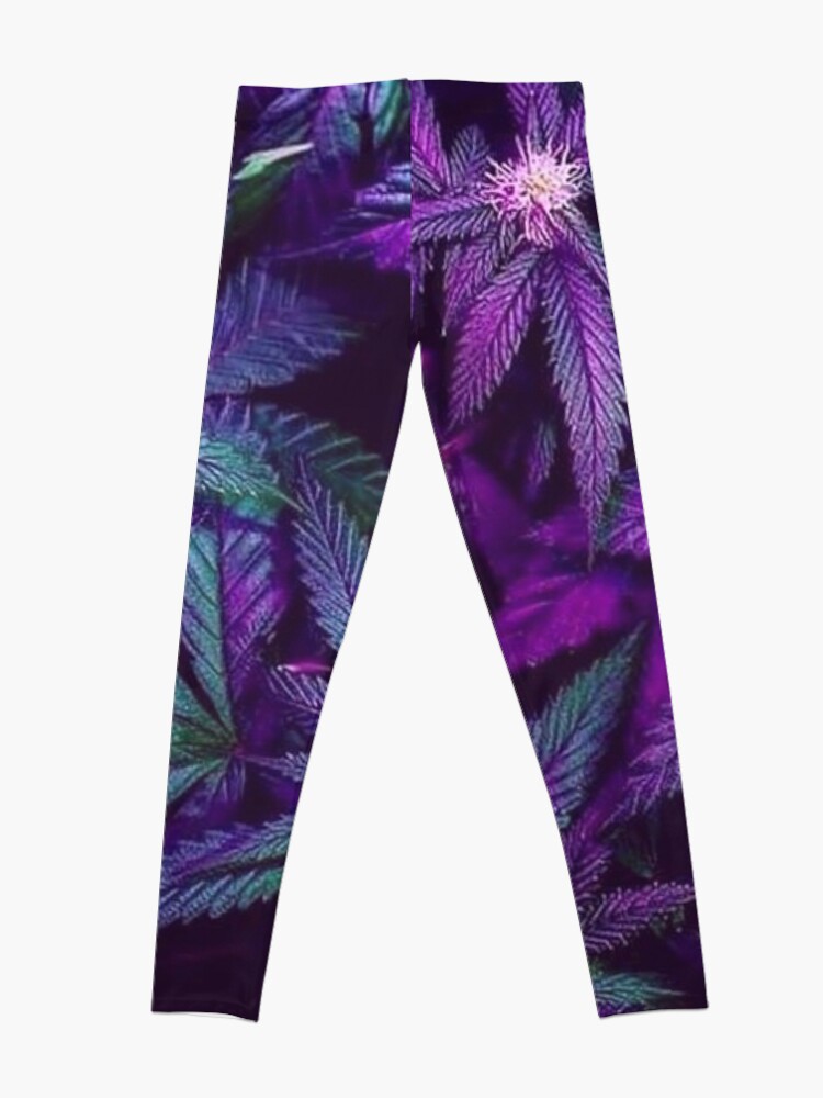 Alternate view of Psychedelic Purple Cannabis Marijuana Weed Pot Leaves Leggings