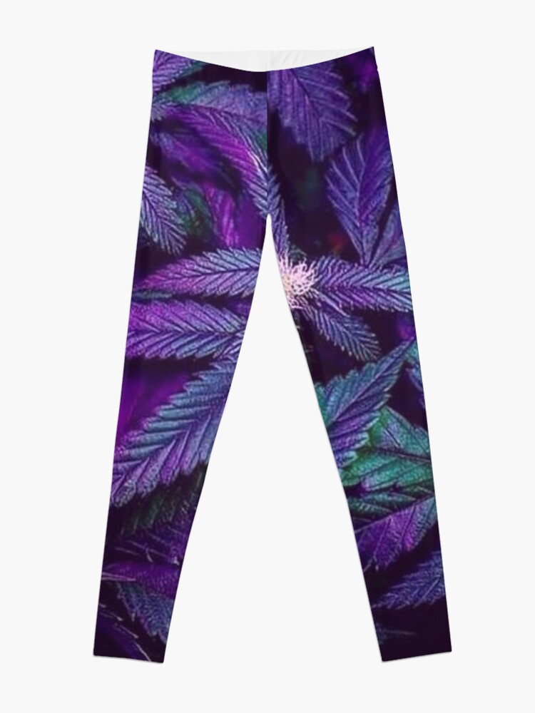 Alternate view of Psychedelic Purple Cannabis Marijuana Weed Pot Leaves Leggings
