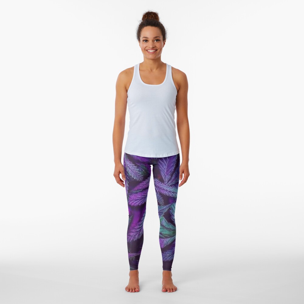 Psychedelic Purple Cannabis Marijuana Weed Pot Leaves Leggings