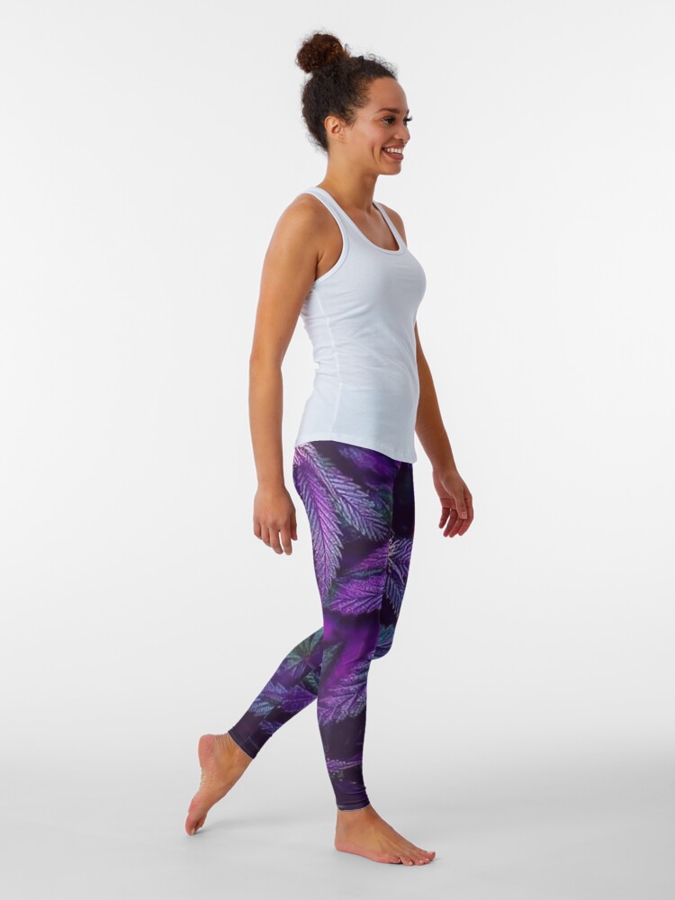 Alternate view of Psychedelic Purple Cannabis Marijuana Weed Pot Leaves Leggings