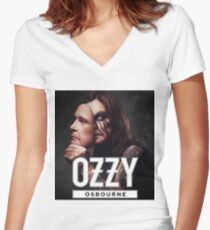 Camiseta entallada de cuello en V langit biru unisex osbourne paling terdepannn seram ozzy hitam