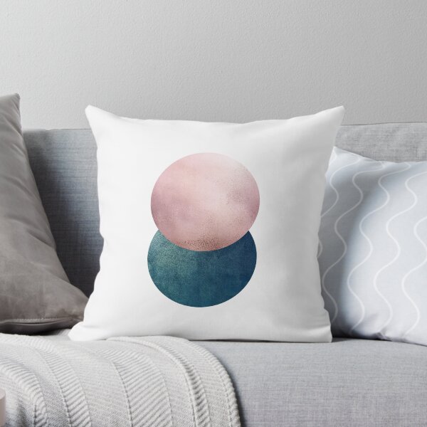Abstract circle art - Rose gold and Teal Throw Pillow