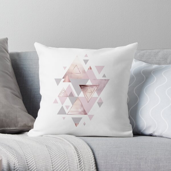 Abstract triangle art - Rose gold, Pink and Gray Throw Pillow
