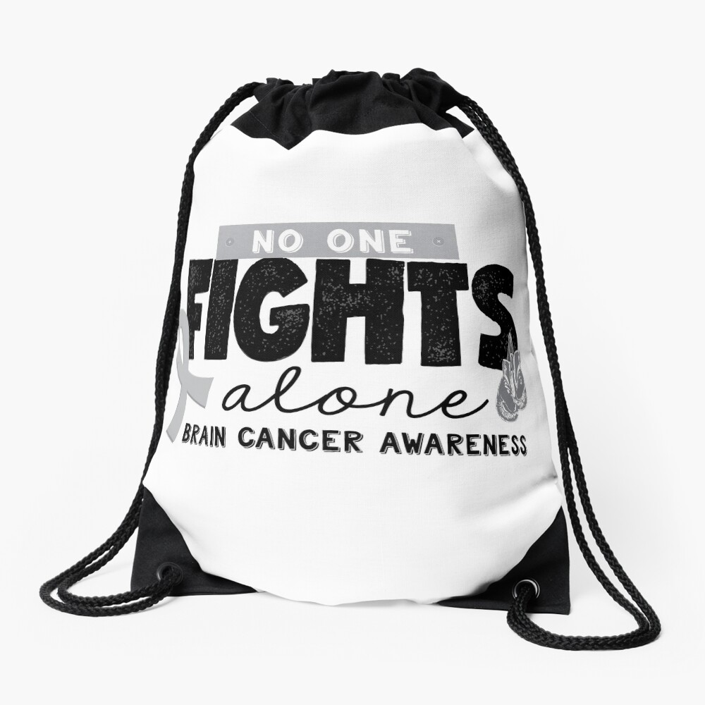 No One Fights Alone - Brain Cancer Awareness Drawstring Bag