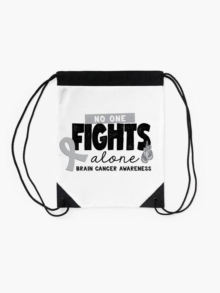Alternate view of No One Fights Alone - Brain Cancer Awareness Drawstring Bag