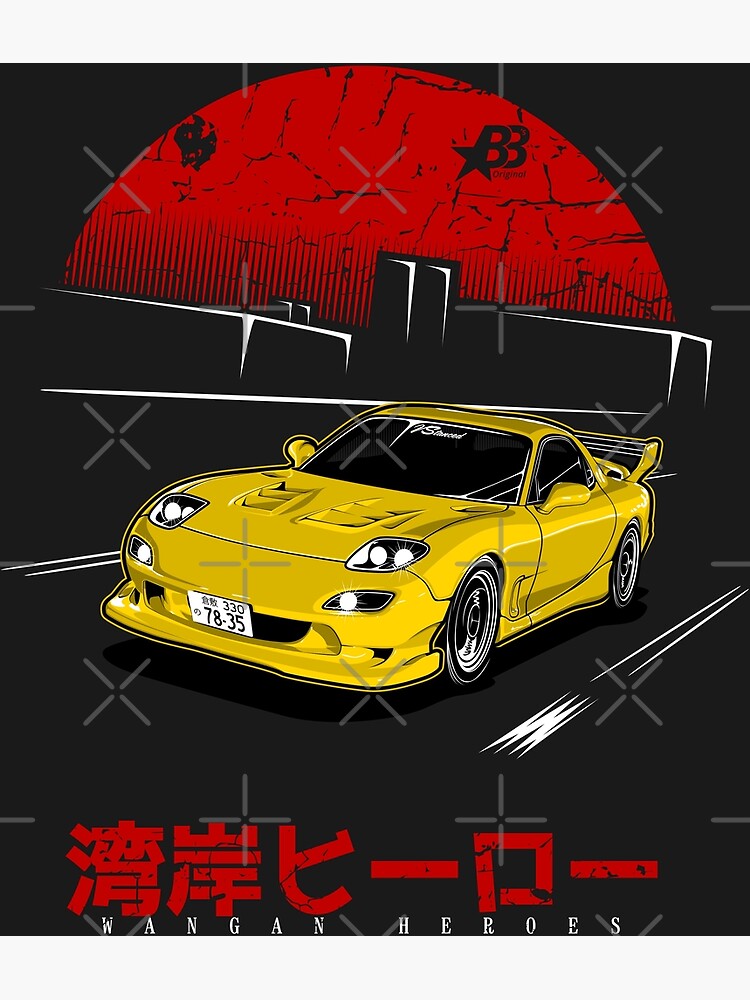 Disover Wangan Heroes FD3S - Yellow Premium Matte Vertical Poster
