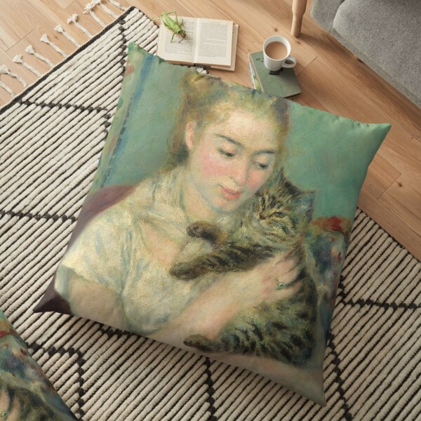 Auguste Renoir, Woman with a Cat, 1875 Painting Floor Pillow