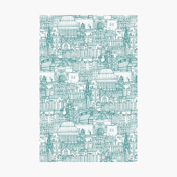 Item preview, Edinburgh toile teal white designed and sold by scrummy.