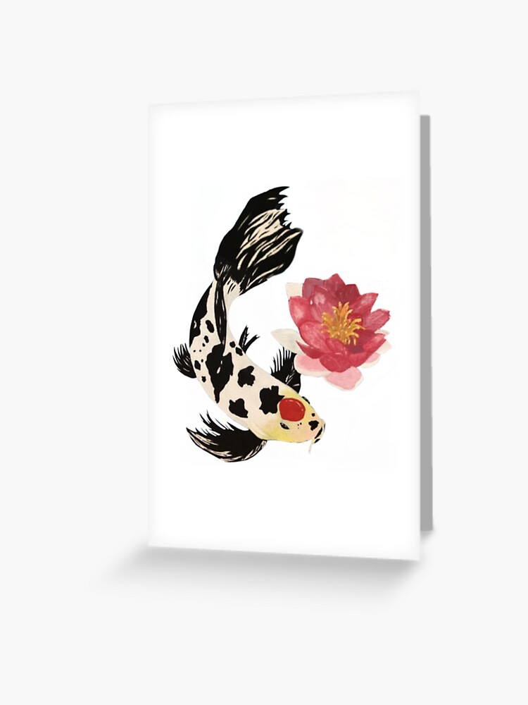 Black And White Koi Fish With Lotus Flower Greeting Card By Gingerale1213 Redbubble
