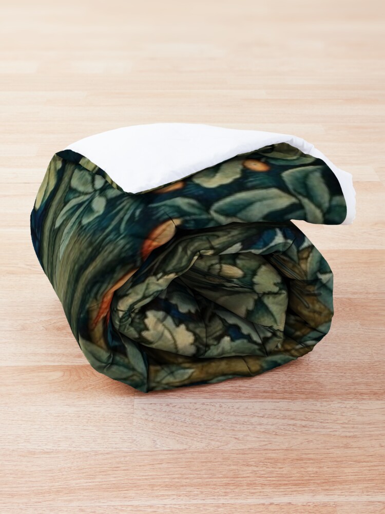 Alternate view of GREENERY,TWO DOES AND BIRDS IN FOREST Blue Green Floral Tapestry Comforter