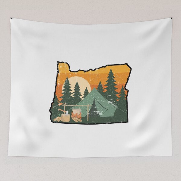 Aperçu de l'œuvre Rétro en détresse Oregon Outline Pacific Northwest Camping Design créée et vendue par Theodore Cory.