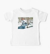Waterfall cascading down snowy slope. New England winter scene Baby Tee