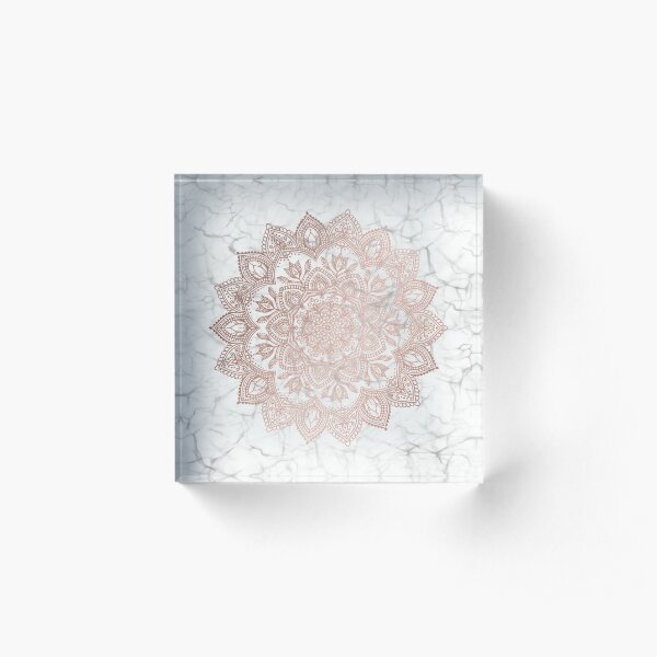 Boho Mandala - Rosegold on Marble Acrylic Block