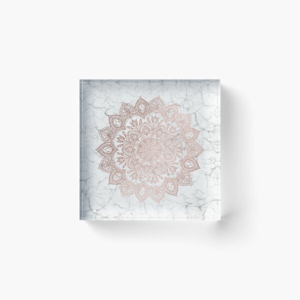 Boho Mandala - Rosegold on Marble Acrylic Block