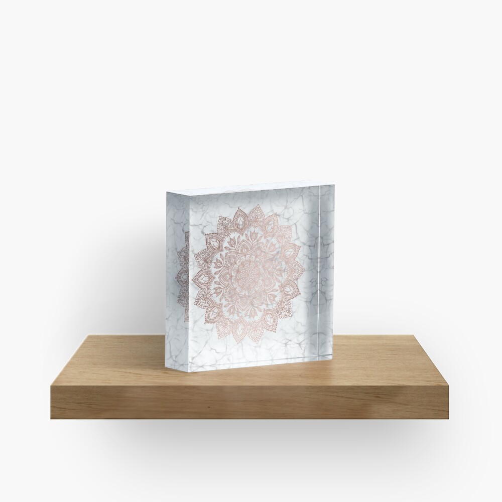 Boho Mandala - Rosegold on Marble Acrylic Block