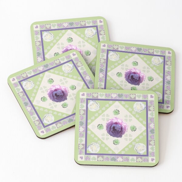 Item preview, Hearts 'n Green White 'n Violet Roses on Green designed and sold by STHogan2.