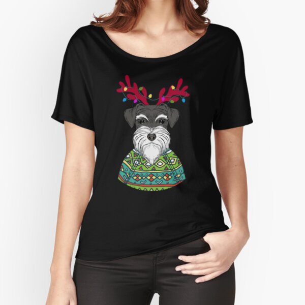 Schnauzer Reindeer Christmas Sweater Relaxed Fit T-Shirt