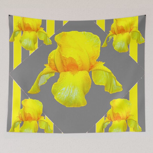 Item preview, YELLOW SPRING IRIS  GREY GEOMETRIC ART  designed and sold by sharlesart.