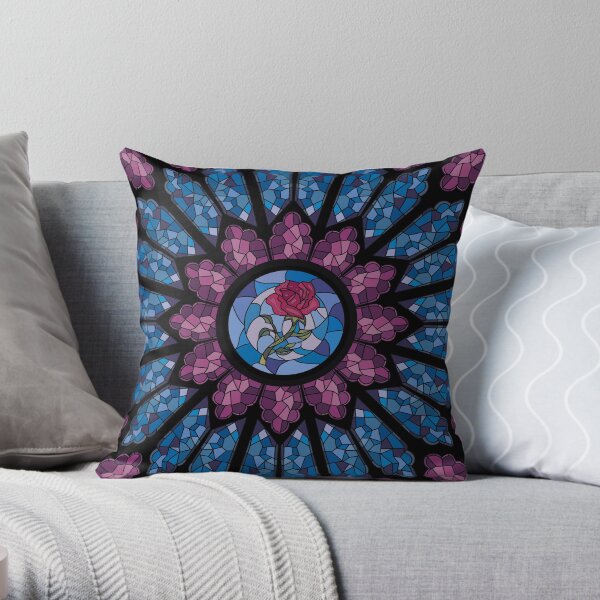 Stained Glass Rose Throw Pillow
