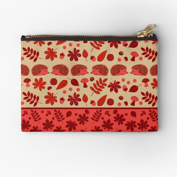 Hedgehogs in the Red Fall Zipper Pouch