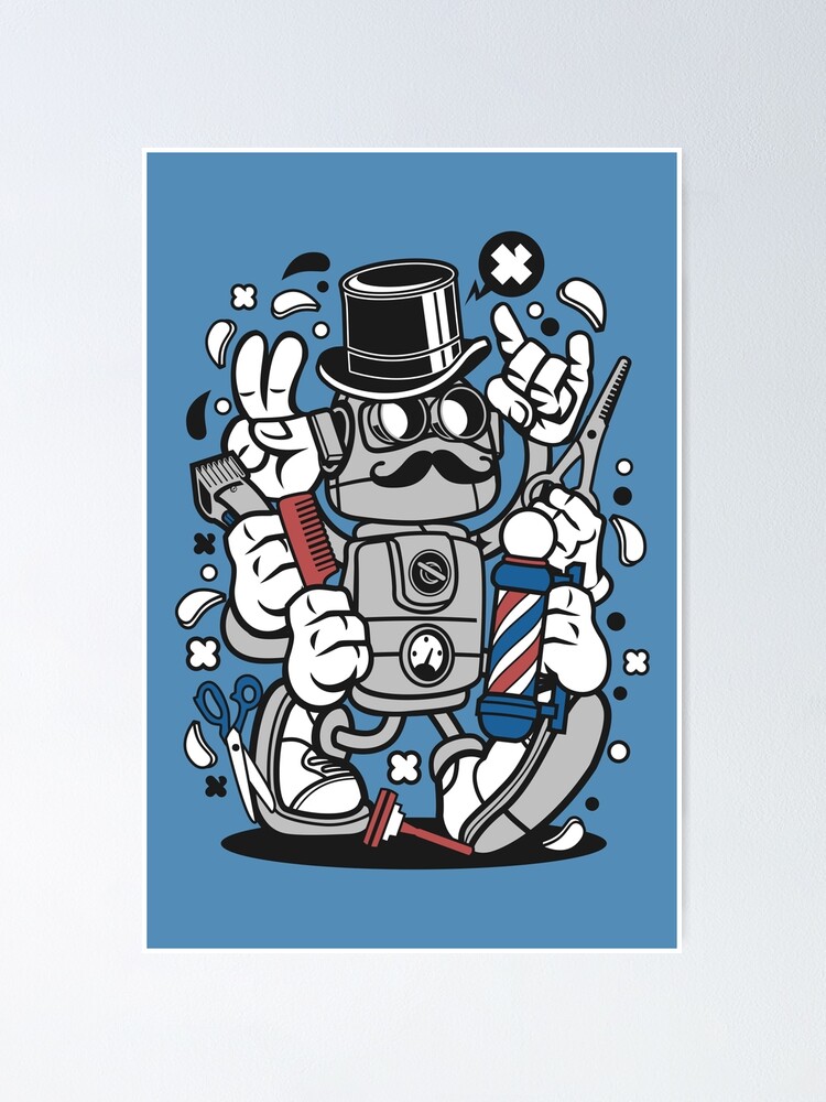 Póster «Personaje de dibujos animados de Barber Robot - Camiseta divertida  - ¡La tienda Barber Robot es una comunidad para todas las personas!» de  Nickelparis | Redbubble