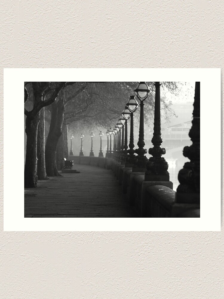 Thumbnail 2 of 3, Art Print, Chelsea Embankment, London. in Back and white designed and sold by hwjgage.