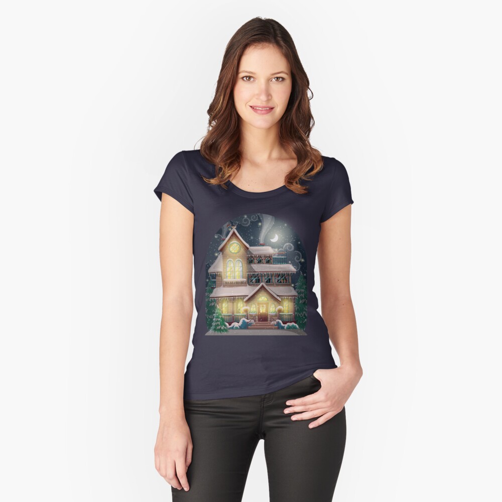 Christmas house in winter night Fitted Scoop T-Shirt
