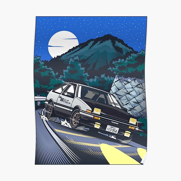 Initial D Takumi Fujiwara Hachiroku Downhill Attack! AE86 Trueno Poster