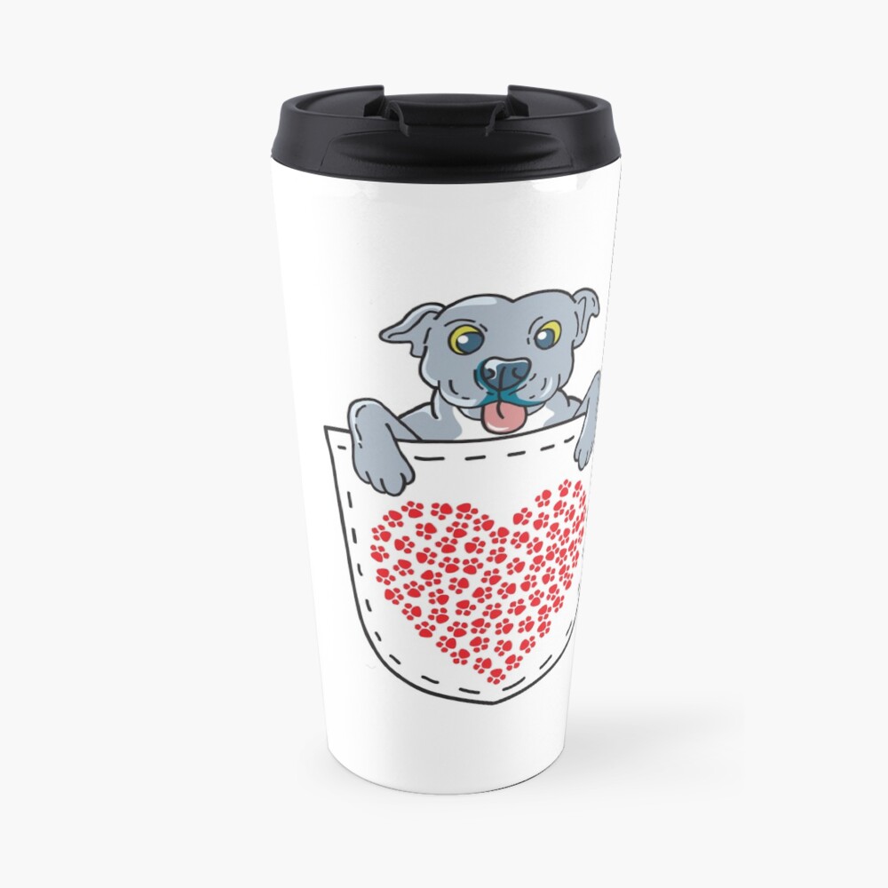 'Blue Nose Pit Bull In Pocket T-Shirt: Valentine's Day Gift' Travel Mug by Dogvills