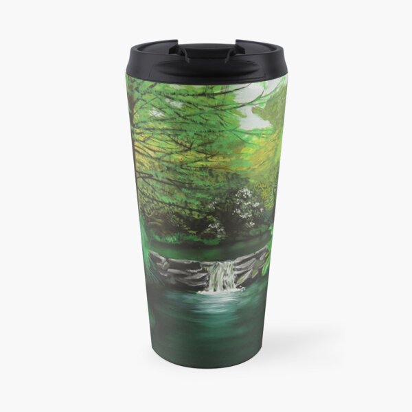 Oil painting of a Waterfall in Clyne gardens Travel Mug