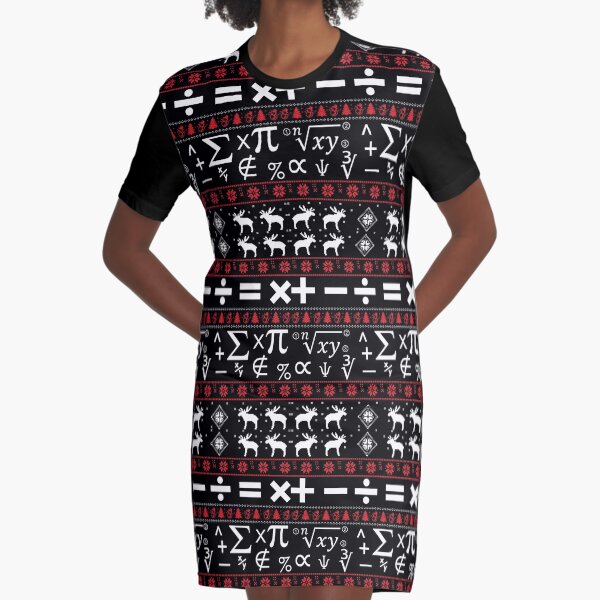 Math Ugly Christmas Sweater Graphic T-Shirt Dress