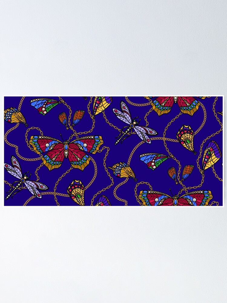 Pattern with butterflies and dragonflies jewellery Poster for Sale by  Irina Ivanova