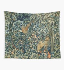 GREENERY, FOREST ANIMALS Pheasant and Fox Blue Green Floral Tapestry Wall Tapestry