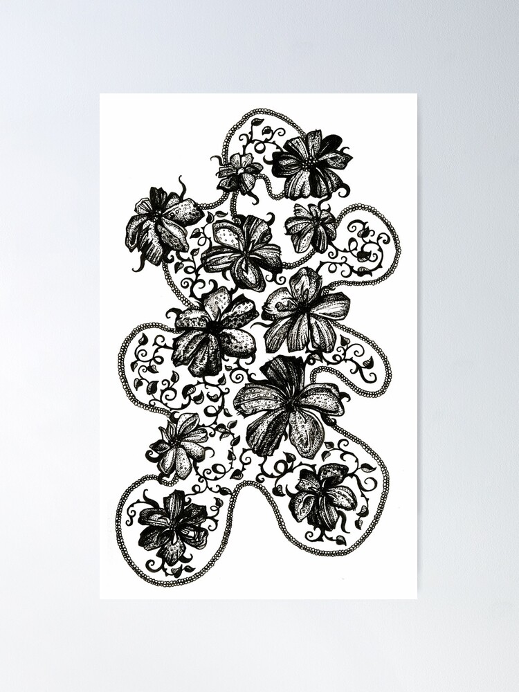 Alternate view of Floating Flowers, Ink Drawing Poster
