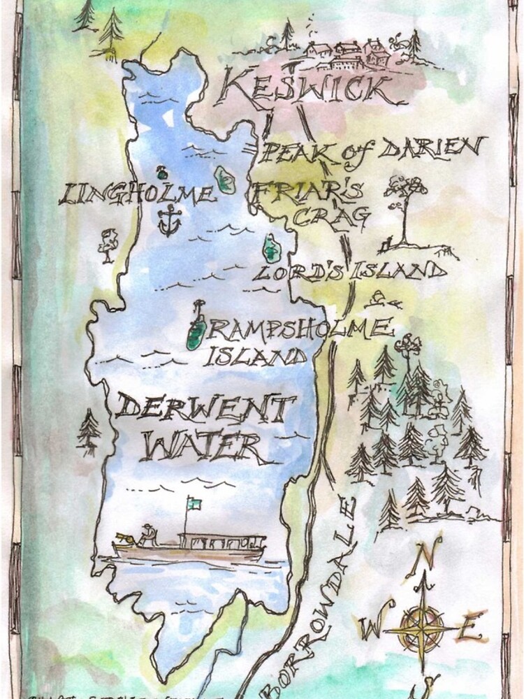 Swallows and Amazons map of Derwentwater by Sophie Neville - by SophieNeville