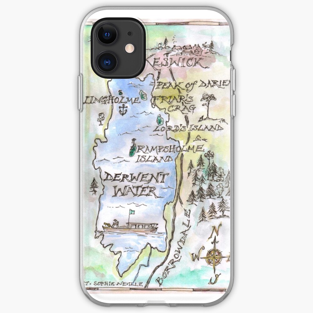 Swallows and Amazons map of Derwentwater by Sophie Neville - iPhone Case & Cover