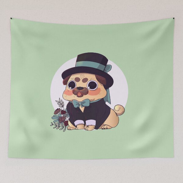 Item preview, Cute puppy carlino with his tongue out in a wedding suit designed and sold by blindvibes.