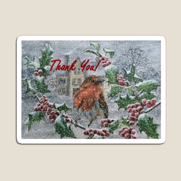 Robin in Snow - Thank You Card Magnet