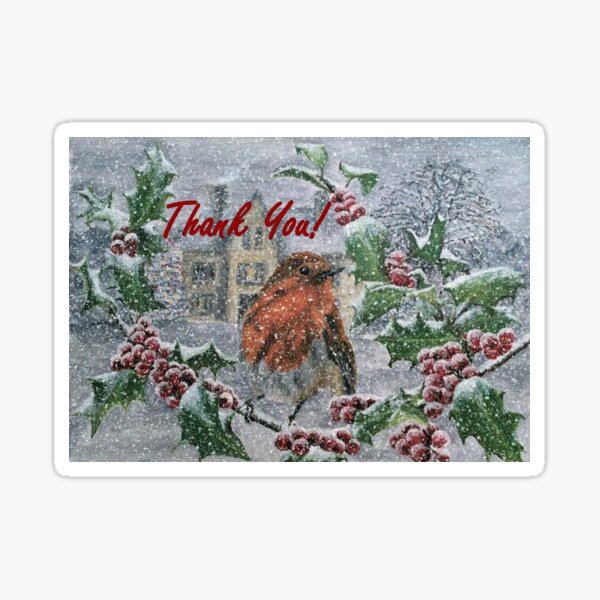 Robin in Snow - Thank You Card Sticker