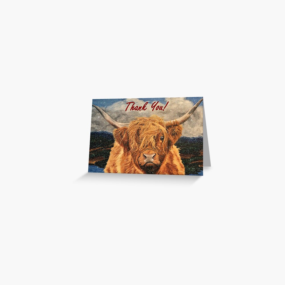 Highland Cow in Early Snow - Thank You Card Greeting Card