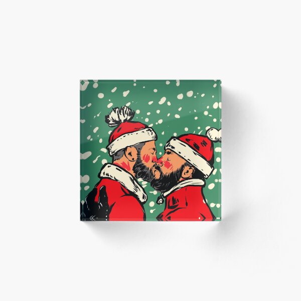 Winter Kiss - Two Santa Clauses Kissing plus snow Acrylic Block